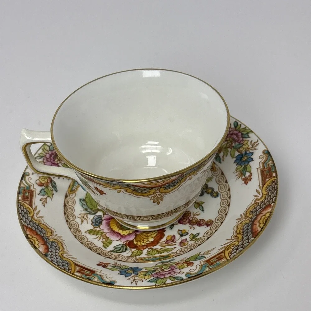 Hudson & Middleton Sutherland China Kiang Tea Cup Saucer Set Floral Gold Gilt‎